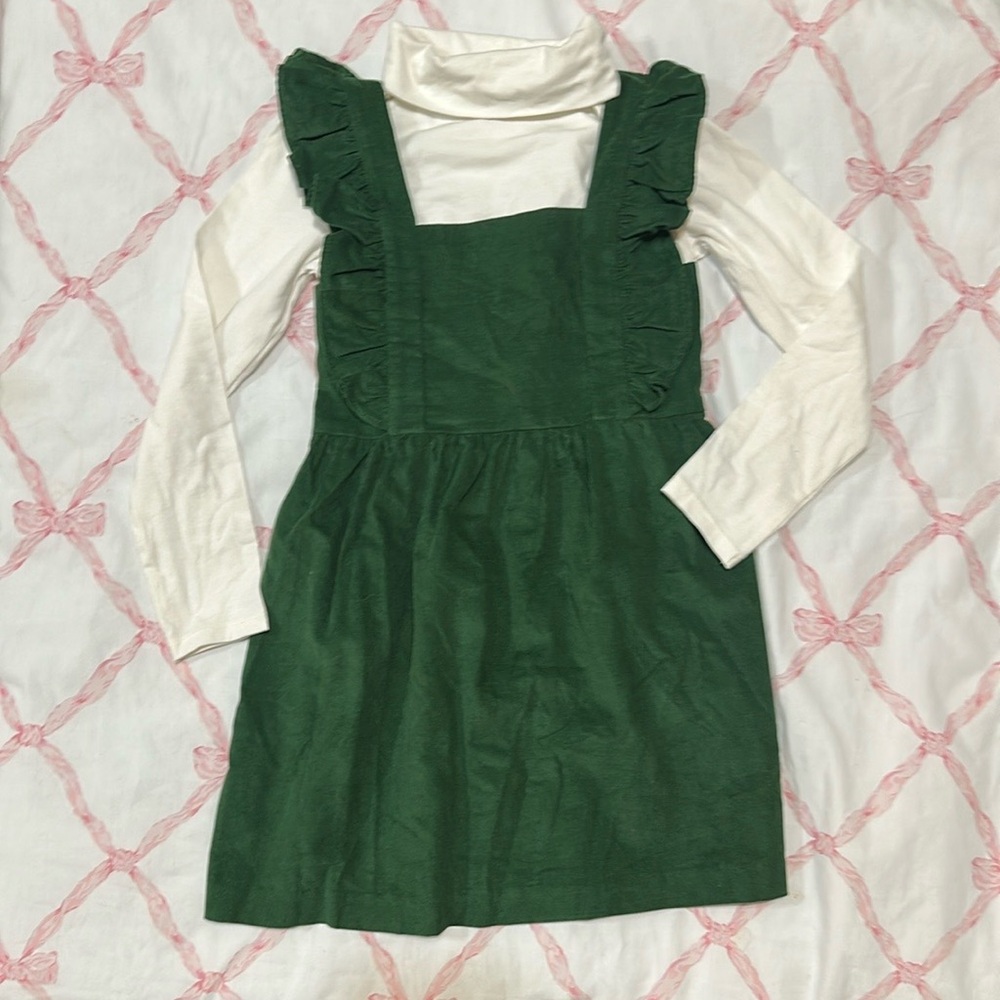 Little English Cord Pinafore Dress with Cream Top